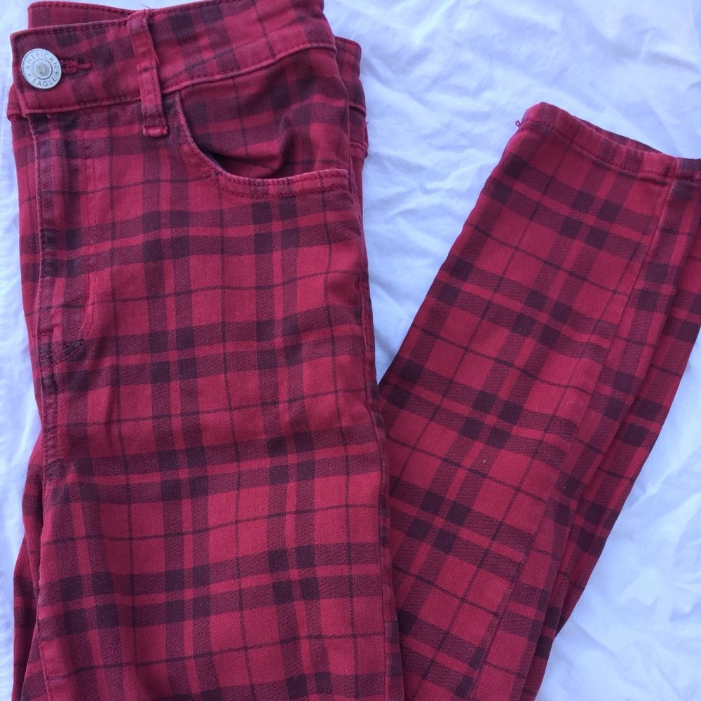Red Checkered High-Rise Jeggings